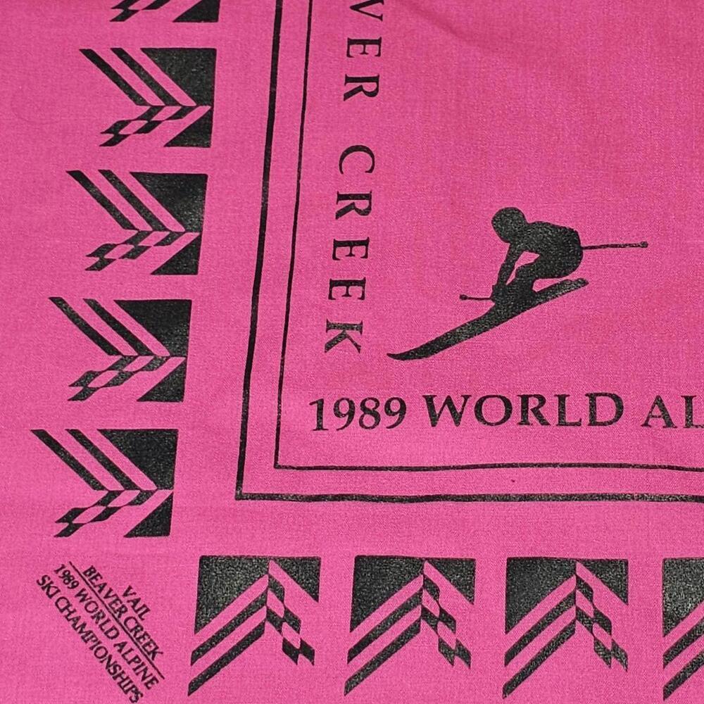 Vintage Vail Beaver Creek 1989 World Alpine Ski Championship Bandana Hot Pink. - Picture 5 of 6